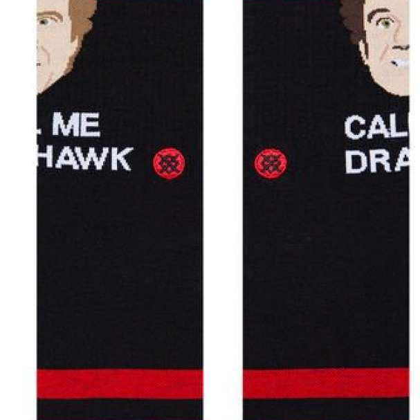Stance Best Friends Crew Socks 2023 - Two cartoon faces with brown hair, one on each side of the image, smiling and looking at each other.