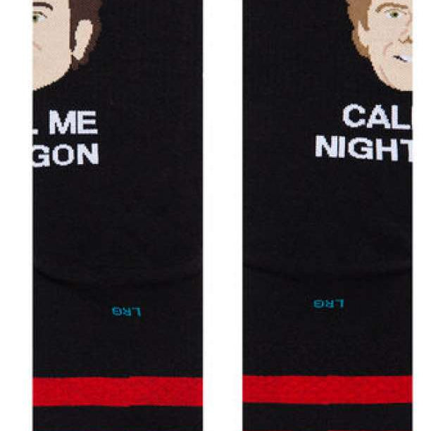 Stance Best Friends Crew Socks 2023 - Two cartoon faces, one with brown hair and a mustache, the other with blond hair, on a black background.