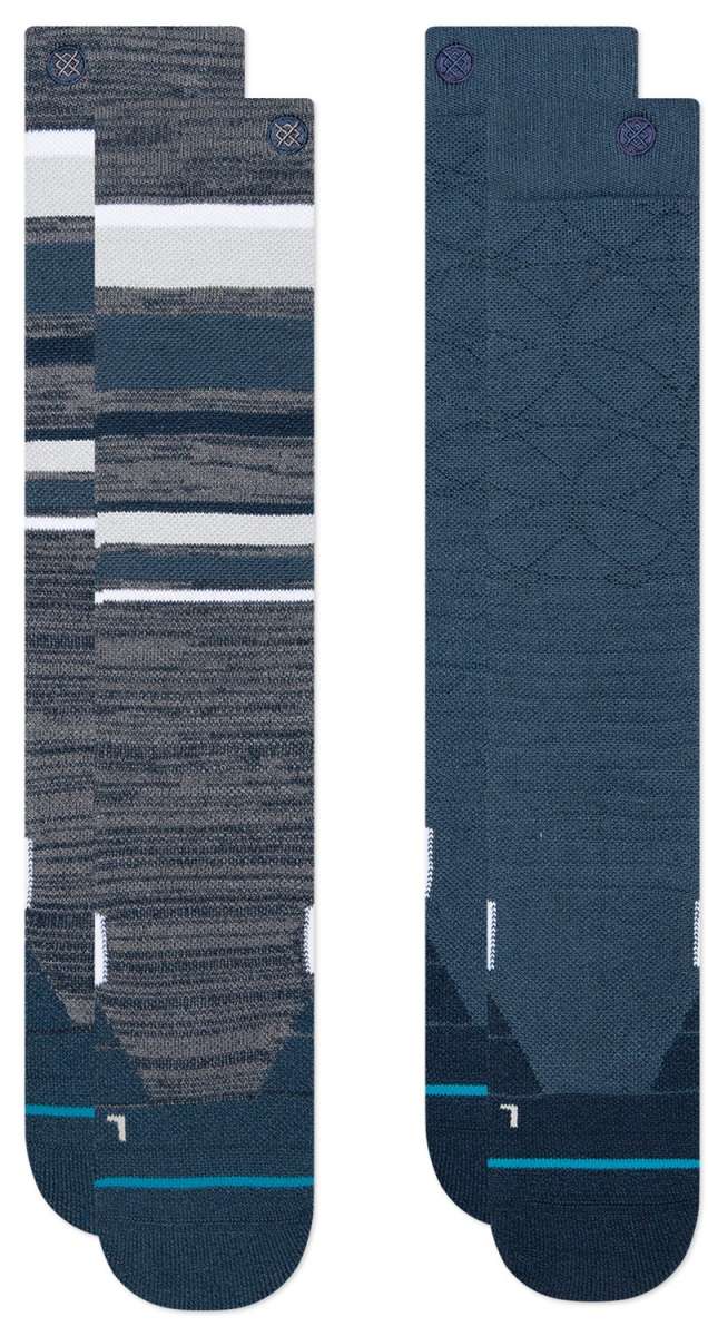Stance Bobbin Snow Sock 2-Pack 2023 - A pair of gray snow socks with a subtle pattern and white accents.