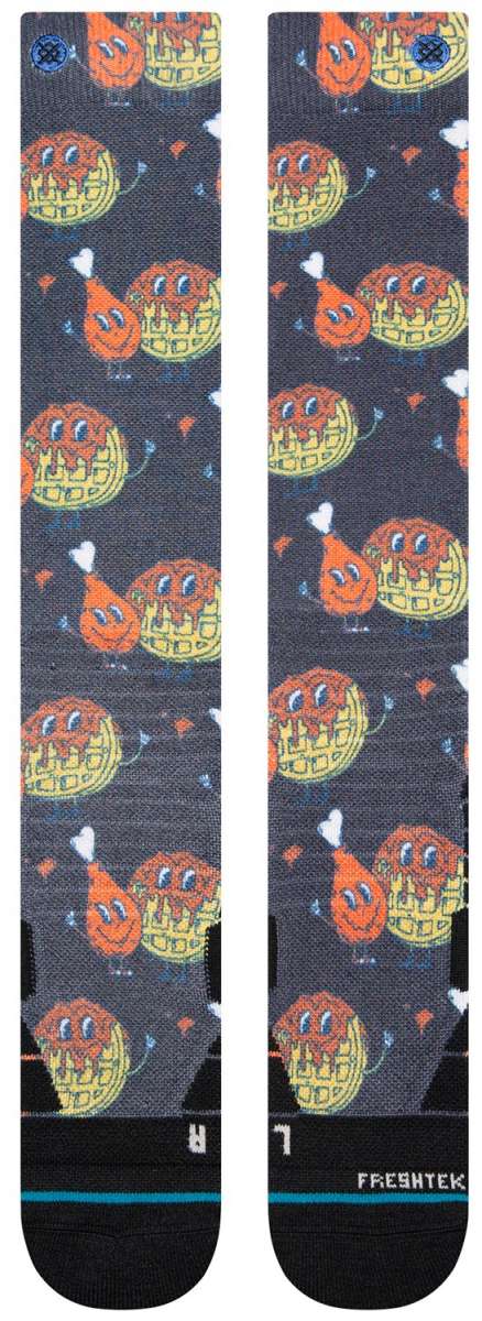 Stance Bock Bock Snow Crew Sock 2024 - A pair of gray crew socks with a repeating pattern of cartoon ducks in orange, yellow and white.