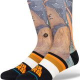 Stance Chewie By Jaz Crew Sock 2024 - A pair of crew socks featuring a large, brown-skinned Wookiee with black hair and a bandolier.
