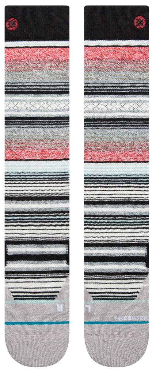 Stance Curren Snow Sock 2024 - White snowboard socks with red and black stripes on top cuff.