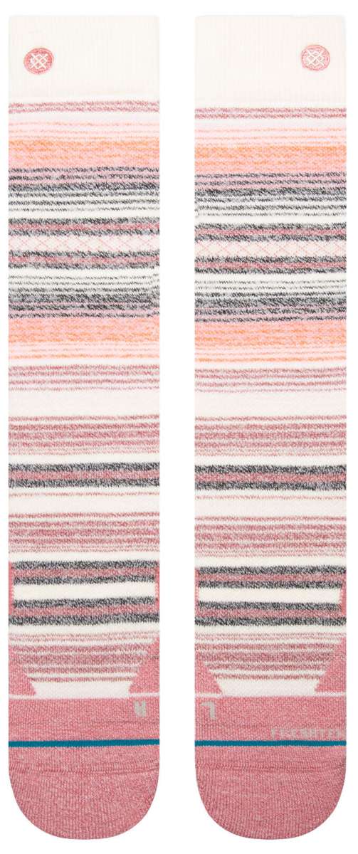 Stance Curren Snow Sock 2024 - White socks with horizontal stripes in shades of pink and gray.