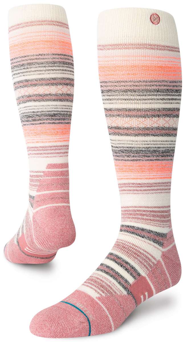 Stance Curren Snow Sock 2024 - White socks with pink and grey stripes.