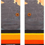 Stance Darth By Jaz Crew Sock 2024 - A pair of crew socks featuring a gray silhouette of Darth Vader from Star Wars, with a circular orange logo on his chest.