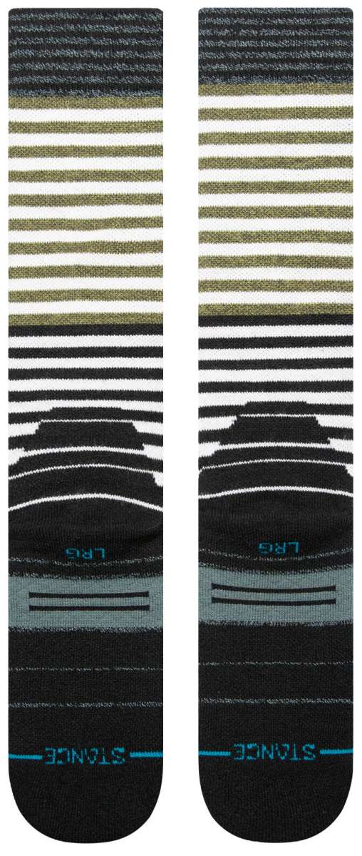Stance Diatonic Snow Sock 2024 - White snow socks with horizontal stripes in various shades of gray and green.