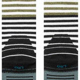 Stance Diatonic Snow Sock 2024 - White snow socks with horizontal stripes in various shades of gray and green.