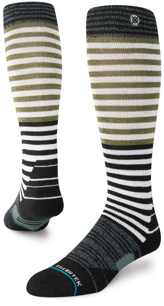 Stance Diatonic Snow Sock 2024 - White snow socks with green and black stripes.