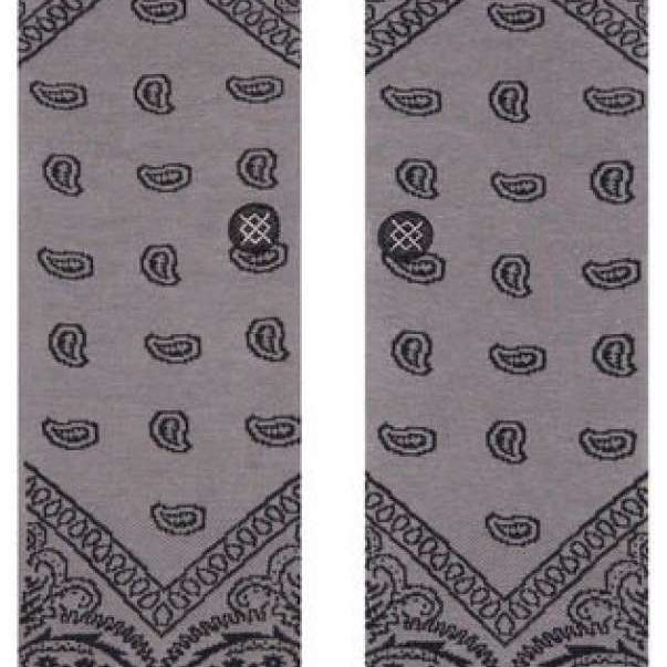 Stance El Barrio Crew Sock 2023 - Gray crew socks with a repeating paisley pattern and blue stripe at the bottom.