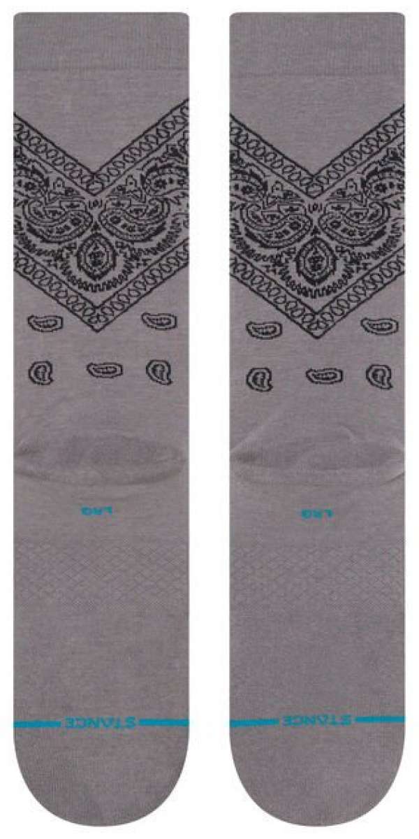 Stance El Barrio Crew Sock 2023 - Gray crew socks with a repeating paisley pattern and black accents.