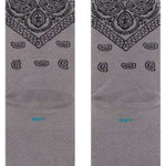 Stance El Barrio Crew Sock 2023 - Gray crew socks with a repeating paisley pattern and black accents.