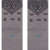 Stance El Barrio Crew Sock 2023 - Gray crew socks with a repeating paisley pattern and black accents.