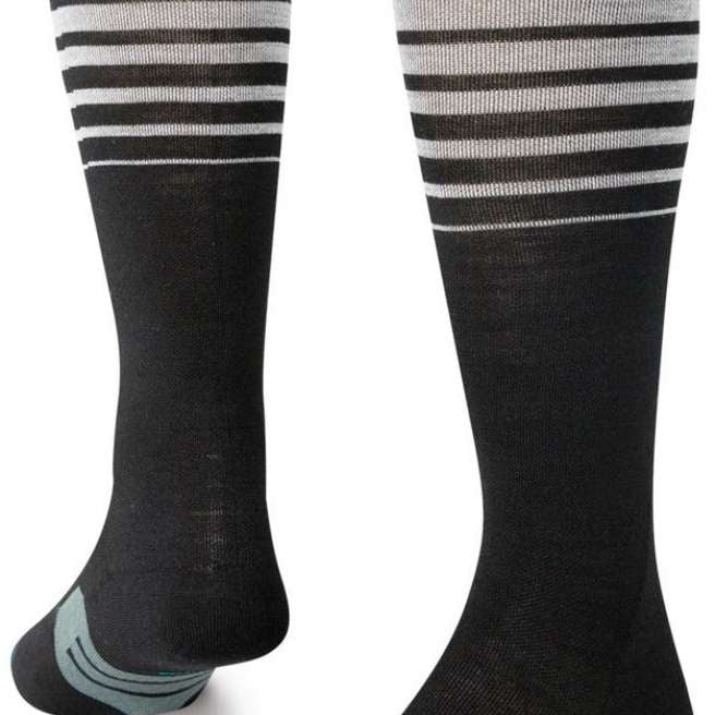 Stance Emmit Snow Crew Sock 2024 - Black crew socks with horizontal gray stripes and a small white logo on top of the foot.