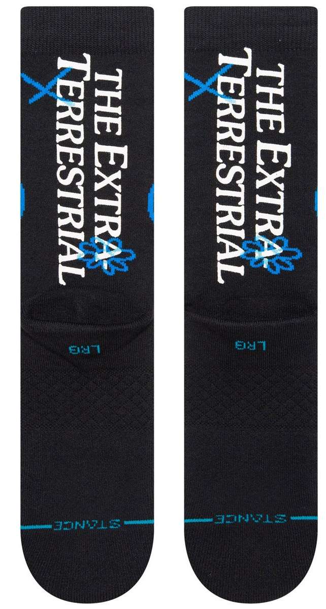 Stance Extra Terrestrial Crew Socks 2023 - Black crew socks with blue and white logo on top of foot.