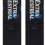 Stance Extra Terrestrial Crew Socks 2023 - Black crew socks with blue and white logo on top of foot.