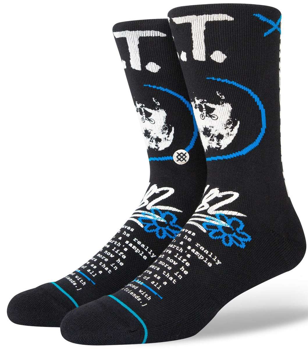 Stance Extra Terrestrial Crew Socks 2023 - Black crew socks with white and blue accents, featuring a stylized "ET" logo on top.