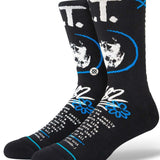 Stance Extra Terrestrial Crew Socks 2023 - Black crew socks with white and blue accents, featuring a stylized "ET" logo on top.