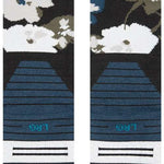 Stance Fields Snow Sock 2023 - White snowflakes on a black background with gray accents and blue dots.