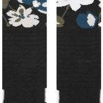 Stance Fields Snow Sock 2023 - White snowflakes on a black background with blue accents and gray leaves.