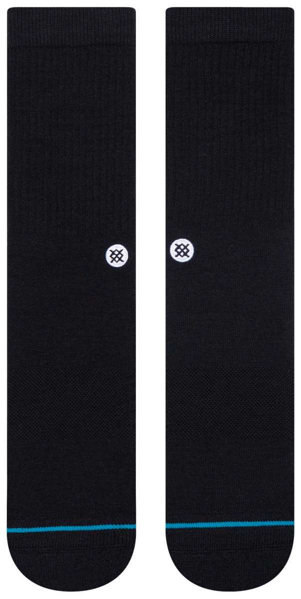 Stance Icon Crew Sock 2024 - Black crew socks with a white logo on the top of each foot.