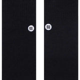 Stance Icon Crew Sock 2024 - Black crew socks with a white logo on the top of each foot.
