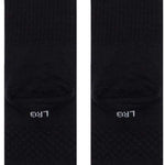 Stance Icon Crew Sock 2024 - Black crew socks with a repeating pattern of small white and blue icons on the top portion.
