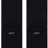 Stance Icon Crew Sock 2024 - Black crew socks with a repeating pattern of small white and blue icons on the top portion.