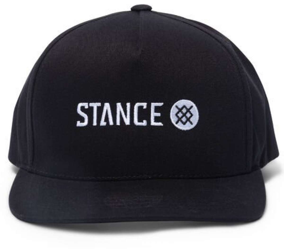 Stance - A black baseball cap with a white logo featuring an interlocking "S" and "T" design on the front panel.