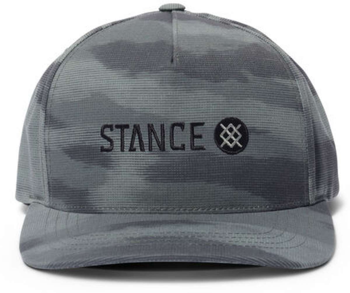 Stance - A black hat with a white logo on the front, featuring a stylized "S" and "I" intertwined in a circular pattern.