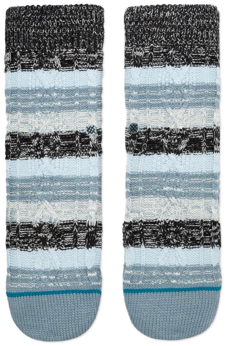 Stance Jalama Socks 2023 - White socks with a repeating pattern of dark gray and light blue stripes.