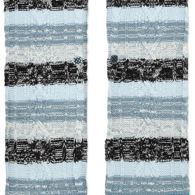 Stance Jalama Socks 2023 - White socks with a repeating pattern of dark gray and light blue stripes.