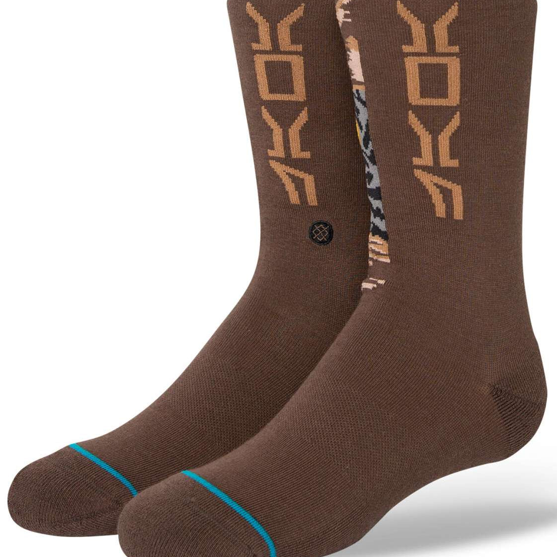 Stance Kids Jawa Crew Sock 2023 - Brown crew socks with a repeating pattern of stylized Jawas from Star Wars.