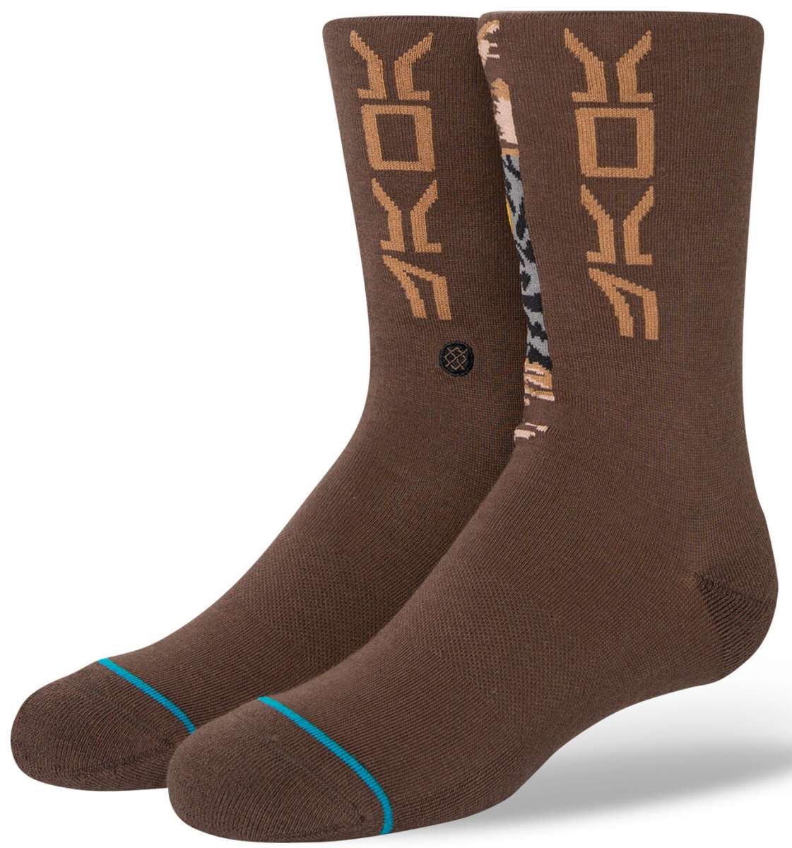 Stance Kids Jawa Crew Sock 2023 - Brown crew socks with a repeating pattern of stylized Jawas from Star Wars.