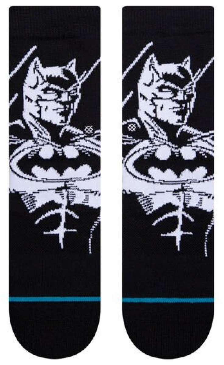 Stance Juniors Batman Crew Socks 2023 - Black crew socks with a white Batman logo on top of a black bat symbol.