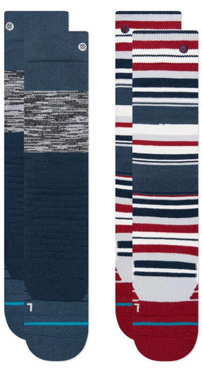 Stance Juniors Block Snow Sock 2 Pack - A pair of navy blue snow socks with a block pattern on the top portion and solid color at the bottom.