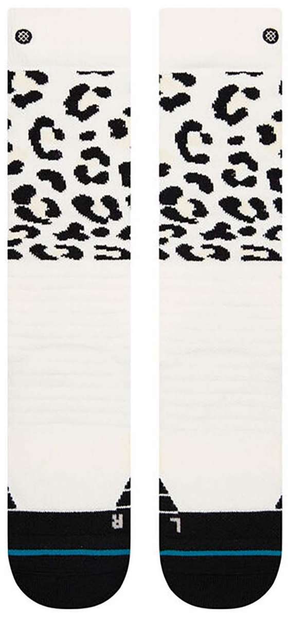 Stance Juniors Cheatz Snow Sock 2023 - White snow socks with black leopard print and blue stripe at the top.