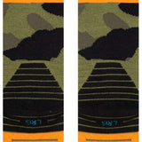 Stance Juniors Sargent Snow Sock 2023 - A pair of green snow socks with a camouflage pattern and orange stripes.