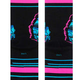 Stance Kids' Lightyear Crew Socks 2023 - A pair of black crew socks with a blue and pink pattern featuring Buzz Lightyear's face from Toy Story.