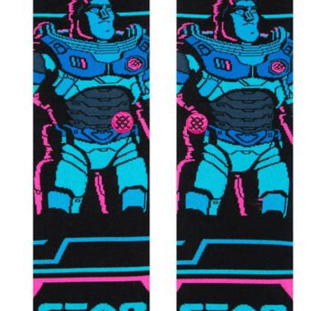 Stance Kids' Lightyear Crew Socks - A pair of black crew socks with a cartoon character in blue and red space suit on them.