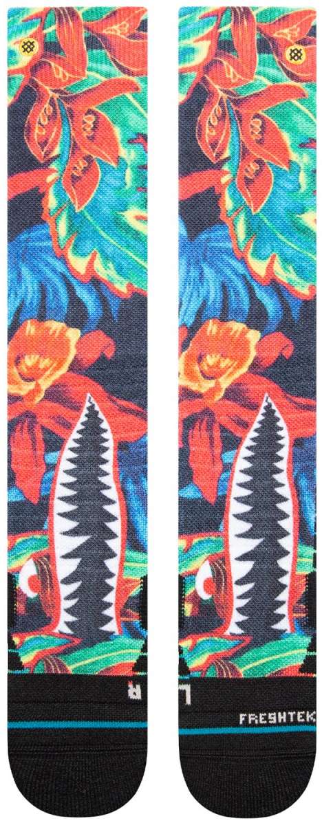 Stance Kids Bomin Snow Crew Sock 2024 - A pair of snow socks with a colorful design featuring orange, blue, and green hues.