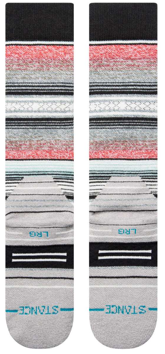 Stance Kids Curren Snow SB Sock 2024 - A pair of snowboard socks with a red and grey pattern, featuring white accents and black stripes at the top.