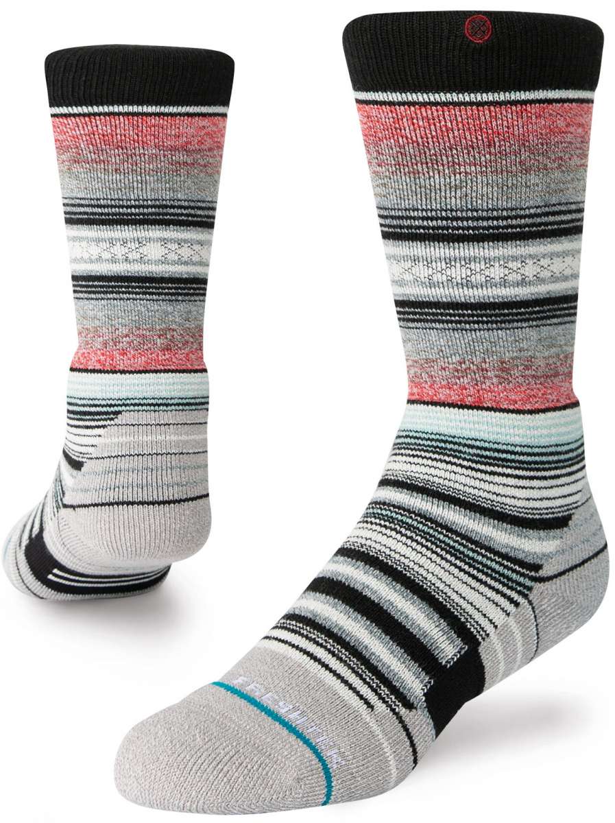 Stance Kids Curren Snow SB Sock 2024 - A pair of snowboard socks with a red and grey patterned design on a white background.