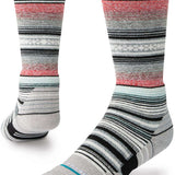 Stance Kids Curren Snow SB Sock 2024 - A pair of snowboard socks with a red and grey patterned design on a white background.