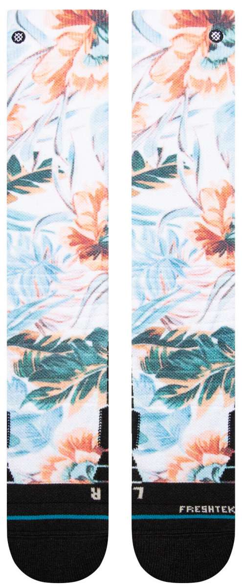 Stance Kids Flowerful Snow Sock 2024 - A pair of colorful snow socks with a floral pattern in shades of pink, blue and yellow.