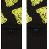 Stance Kids Mean One Crew Sock 2024 - A pair of black crew socks with a cartoonish green monster face on them.