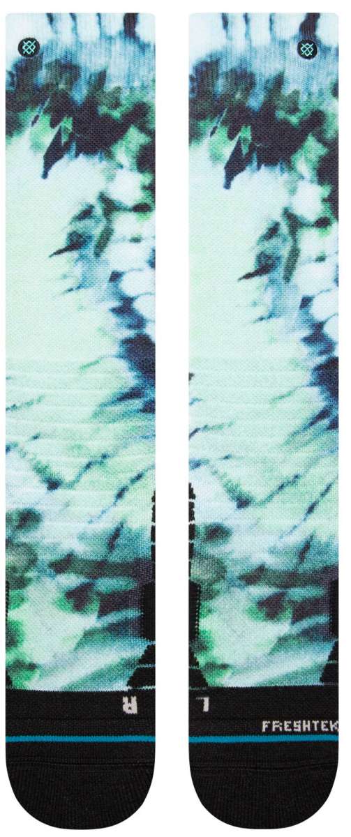 Stance Kids Micro Dye Snow SB Sock 2024 - A pair of snowboard socks with a green and blue tie-dye pattern on a white background.