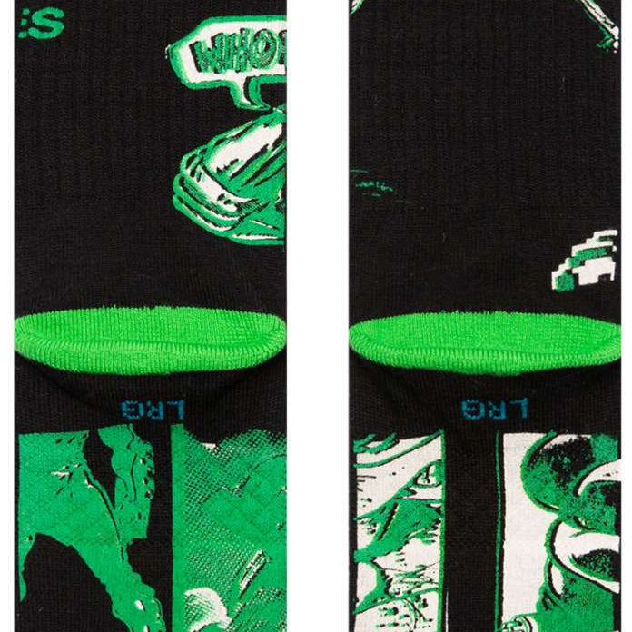 Stance Kids Teenage Mutant Turtles Crew Sock - Green turtle with white mask and red bandana on black background.