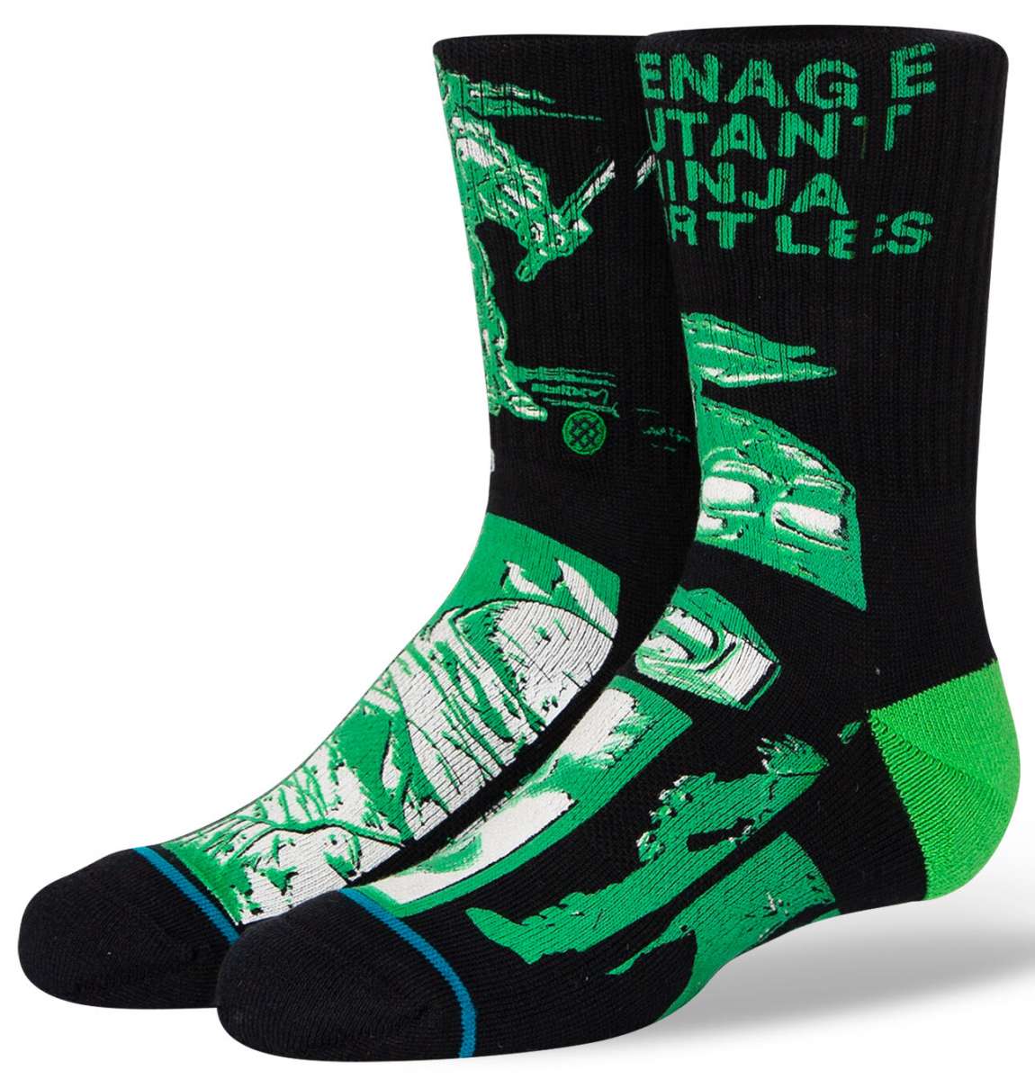 Stance Kids Teenage Mutant Turtles Crew Sock - Green crew socks with a cartoon turtle design on them.