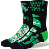 Stance Kids Teenage Mutant Turtles Crew Sock - Green crew socks with a cartoon turtle design on them.