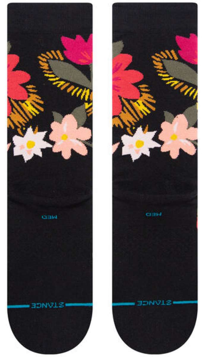 Stance Ladies Sight To See Crew Socks 2023 - Black crew socks with pink, white and orange flowers.
